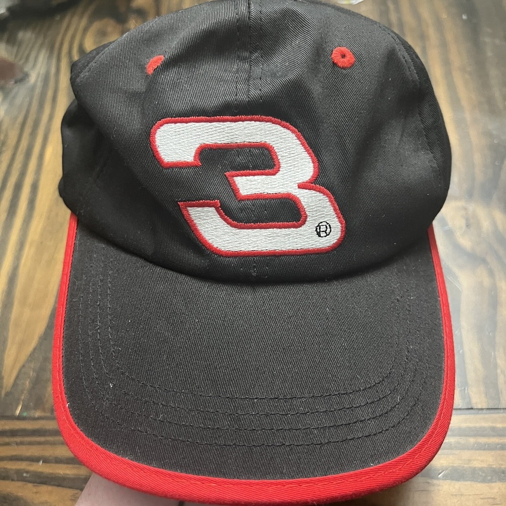 DALE EARNHARDT #3 VINTAGE ADJUSTABLE STRAP BASEBALL HAT/CAP, BLACK/RED, NASCAR - Picture 5 of 5